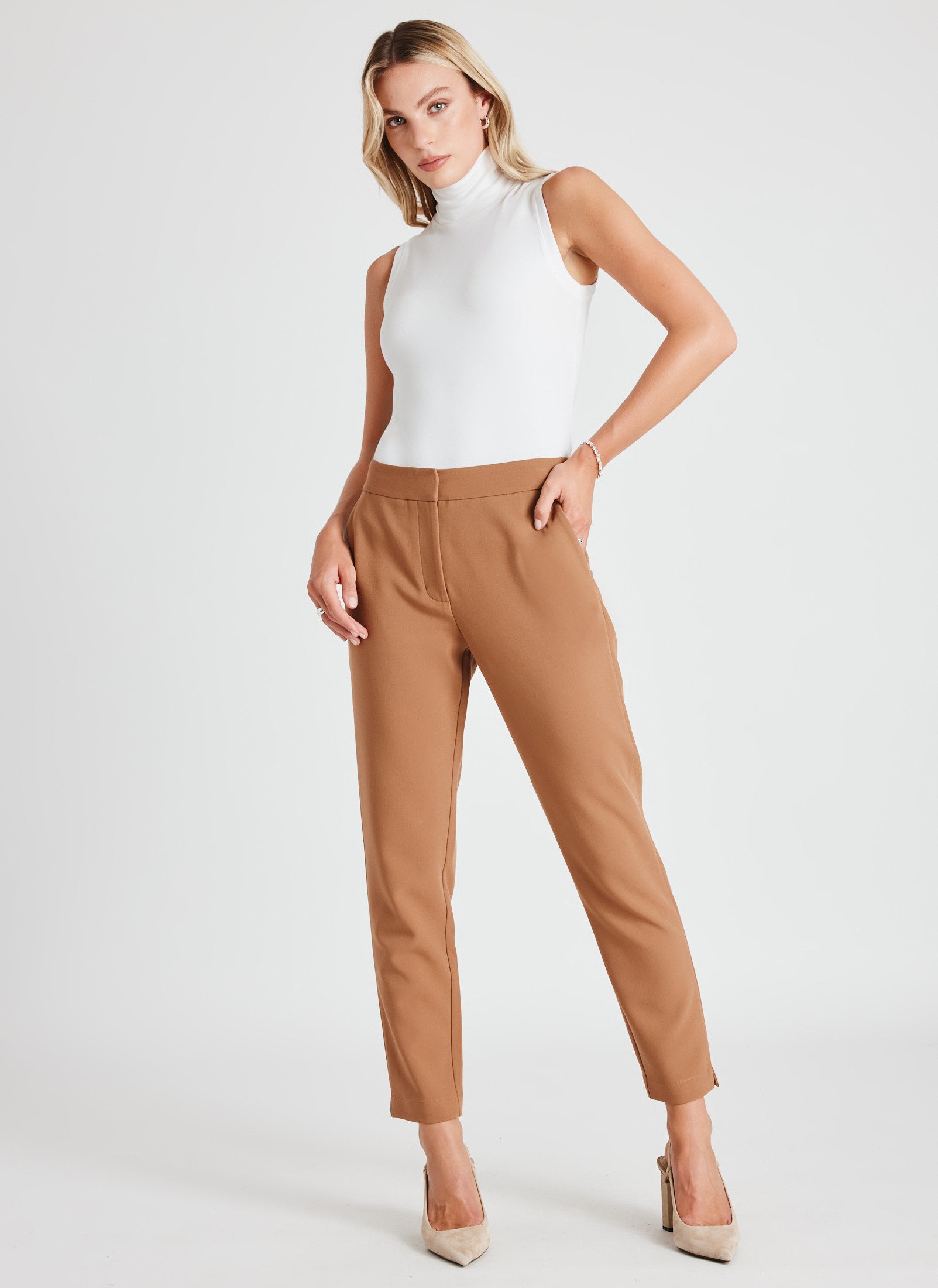 Women's mid rise tapered leg dress pants cropped for a perfect drape
