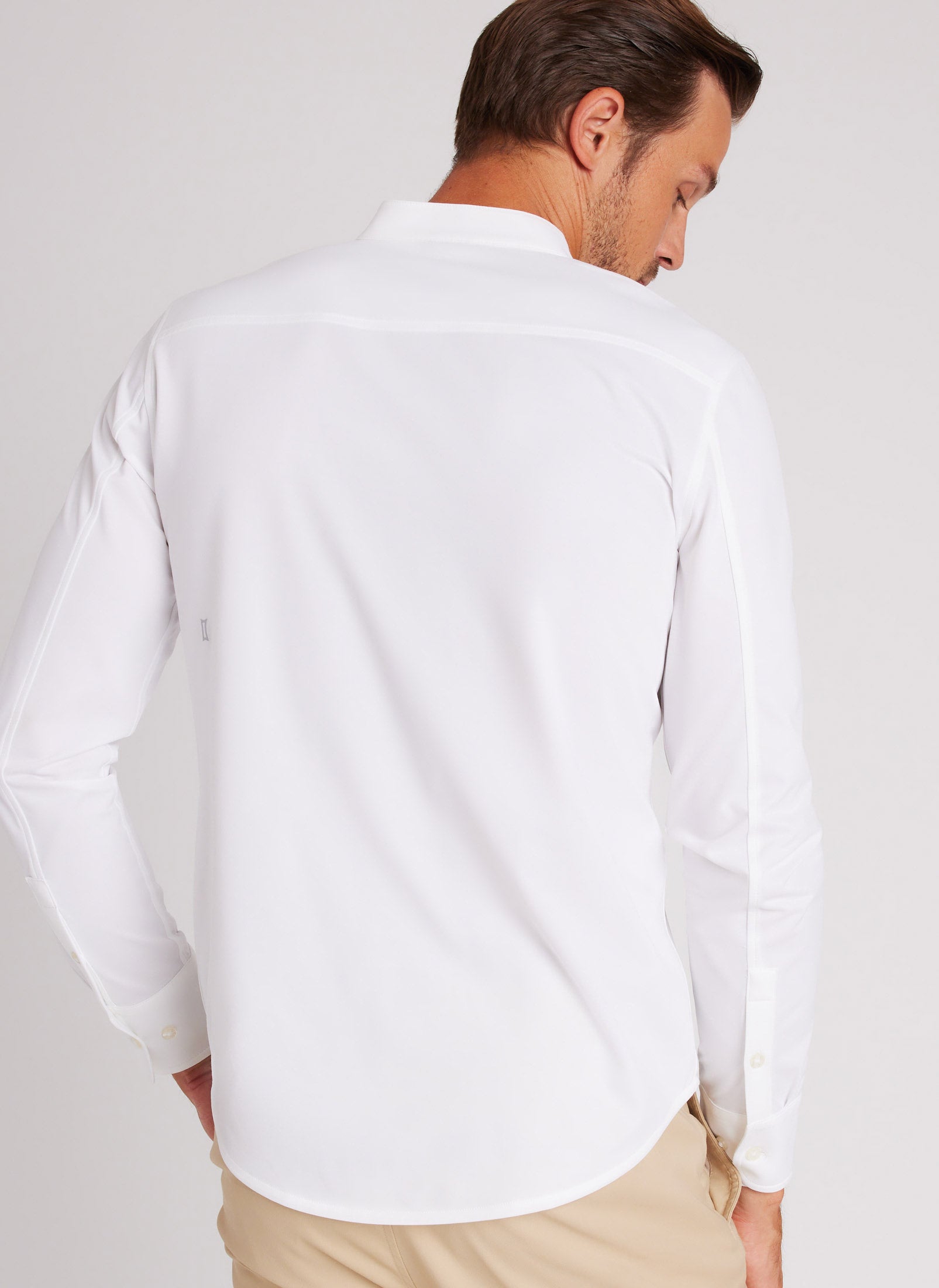 Mens white collarless dress hot sale shirt