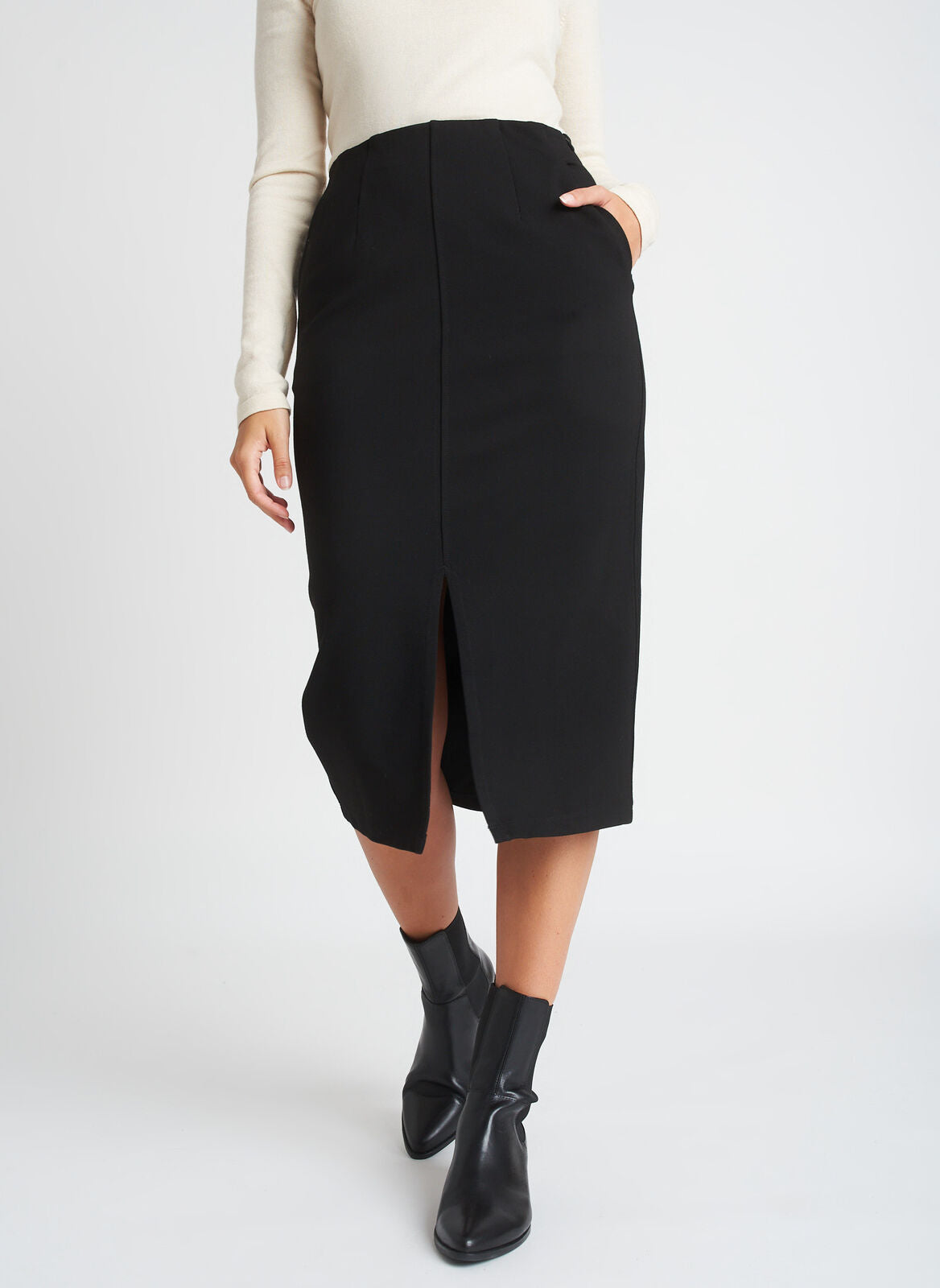 Cotton High Waist Fitted Midi Pencil Skirt