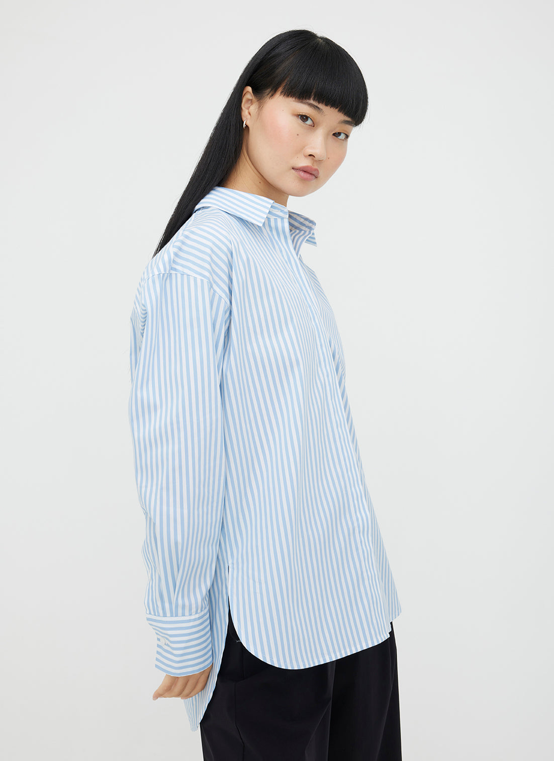 Kit and Ace Women's Marbella Boyfriend Shirt Bright White/Cool Blue Stripe - Size XS