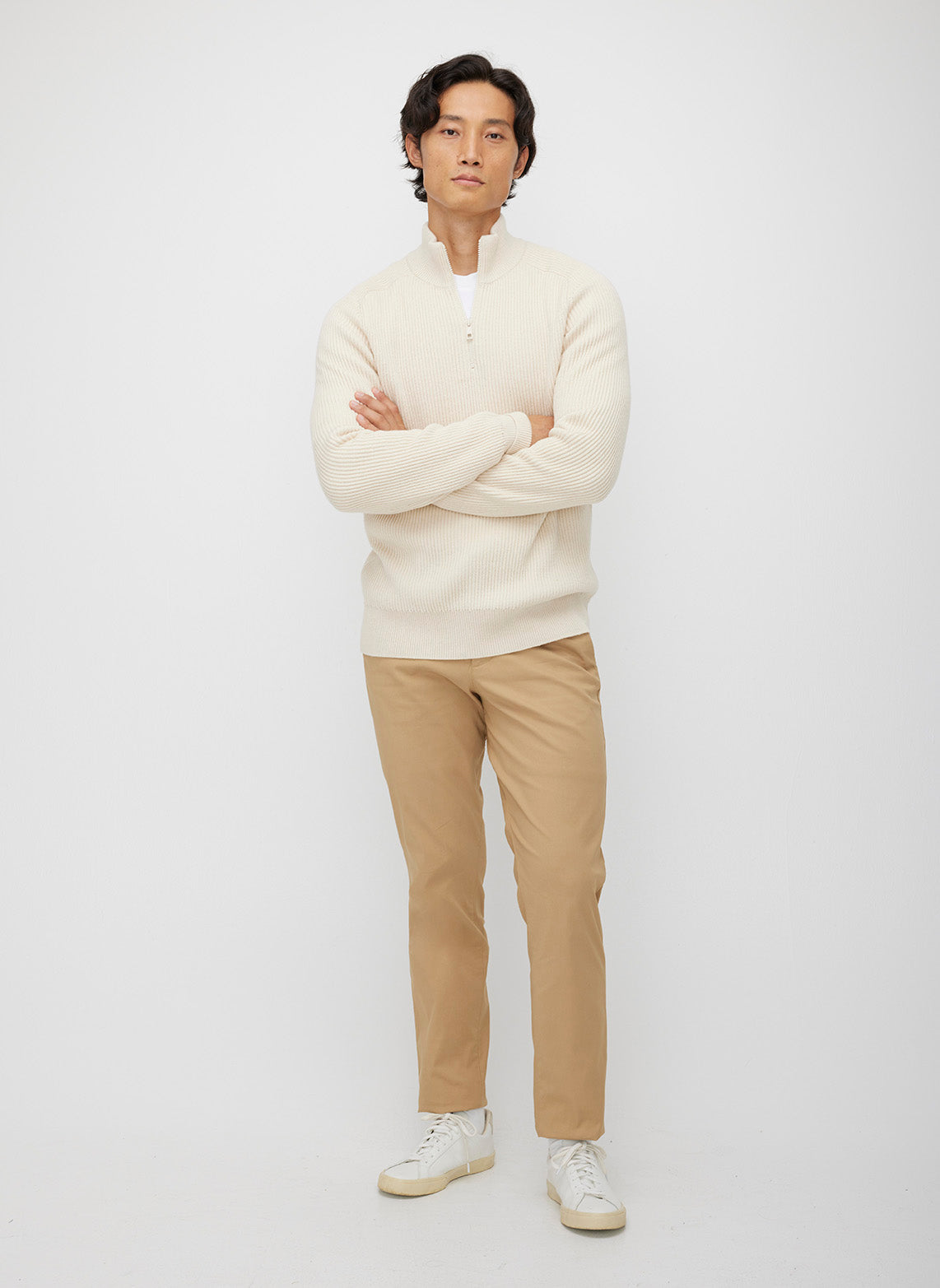 Merino Cotton Pullover Zip Sweater