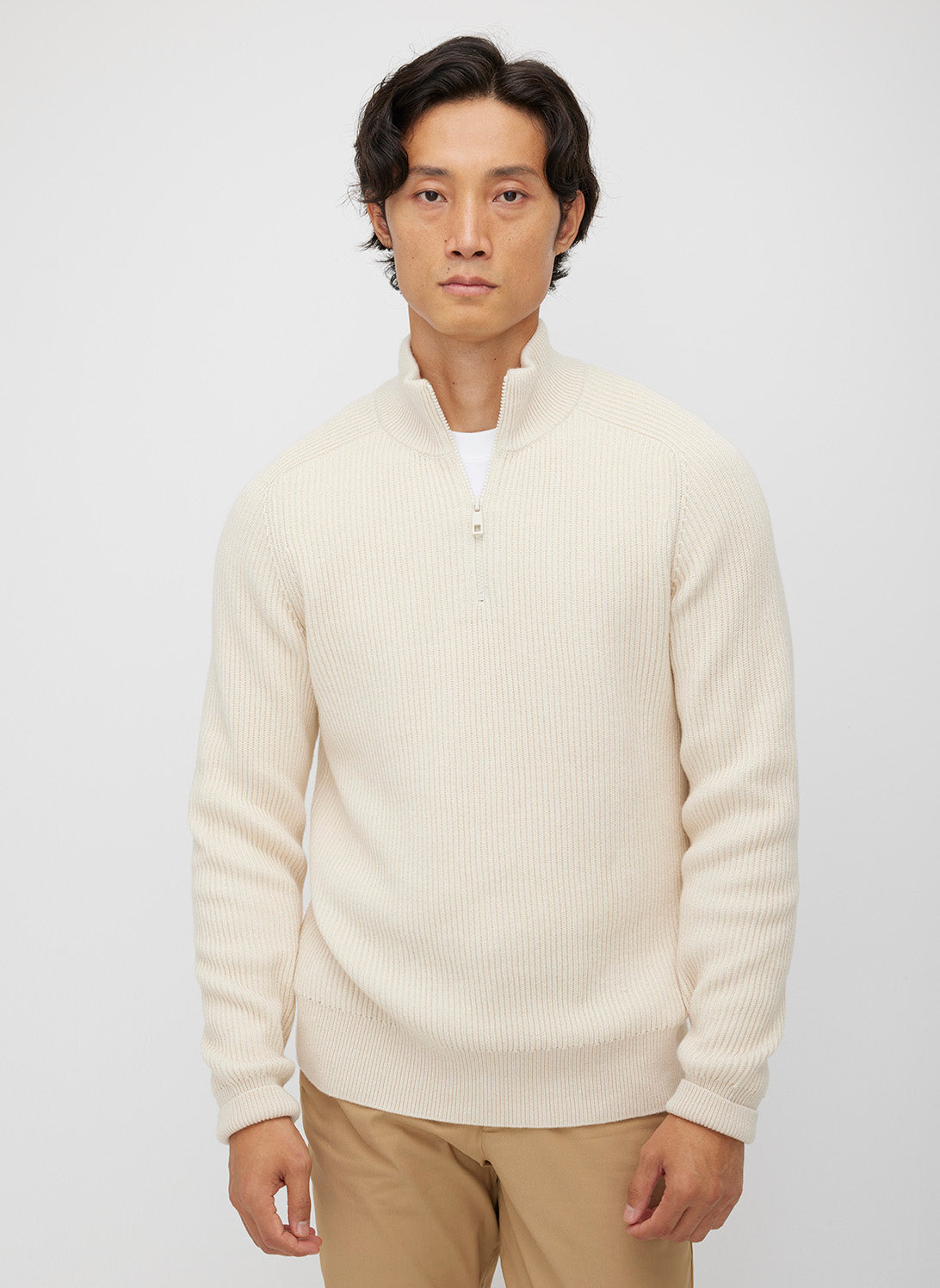 Merino Cotton Pullover Zip Sweater