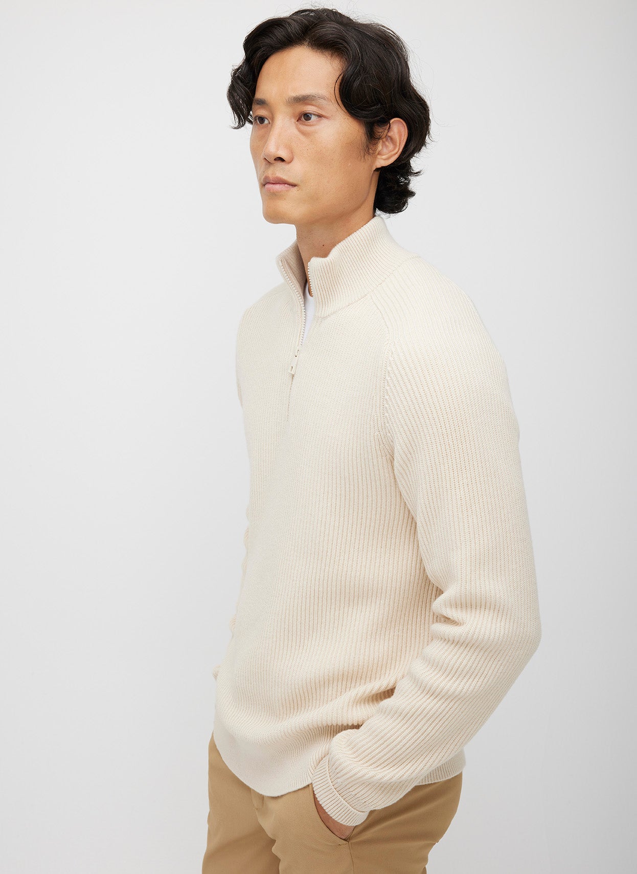 Merino Cotton Pullover Zip Sweater