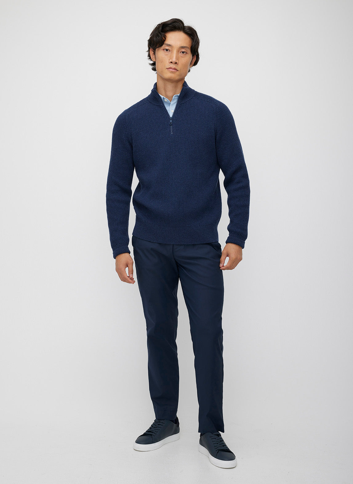 Merino Cotton Pullover Zip Sweater