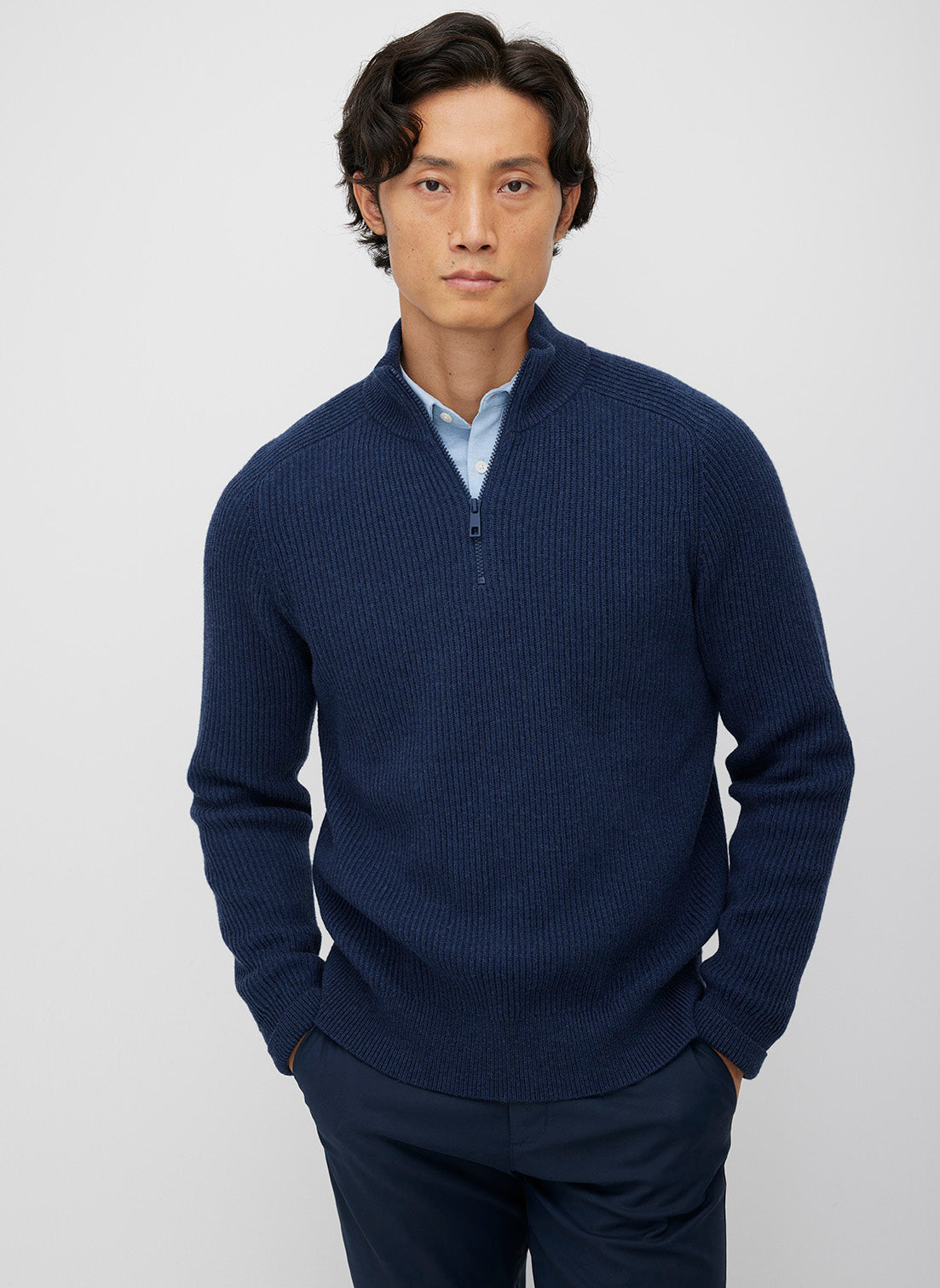 Merino Cotton Pullover Zip Sweater