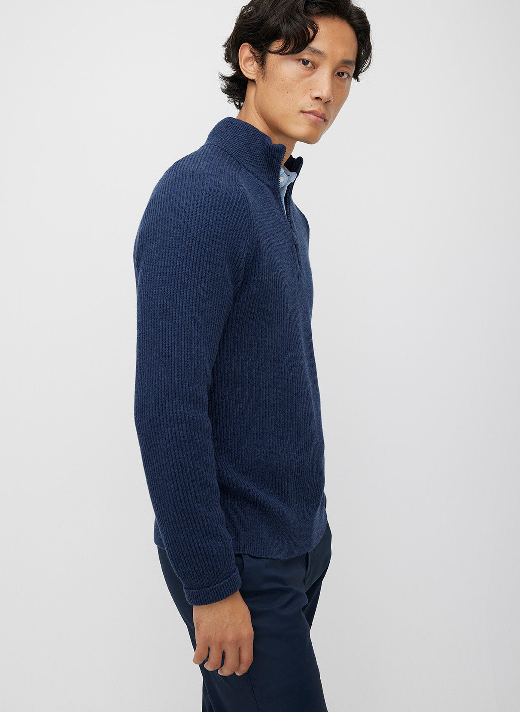 Merino Cotton Pullover Zip Sweater