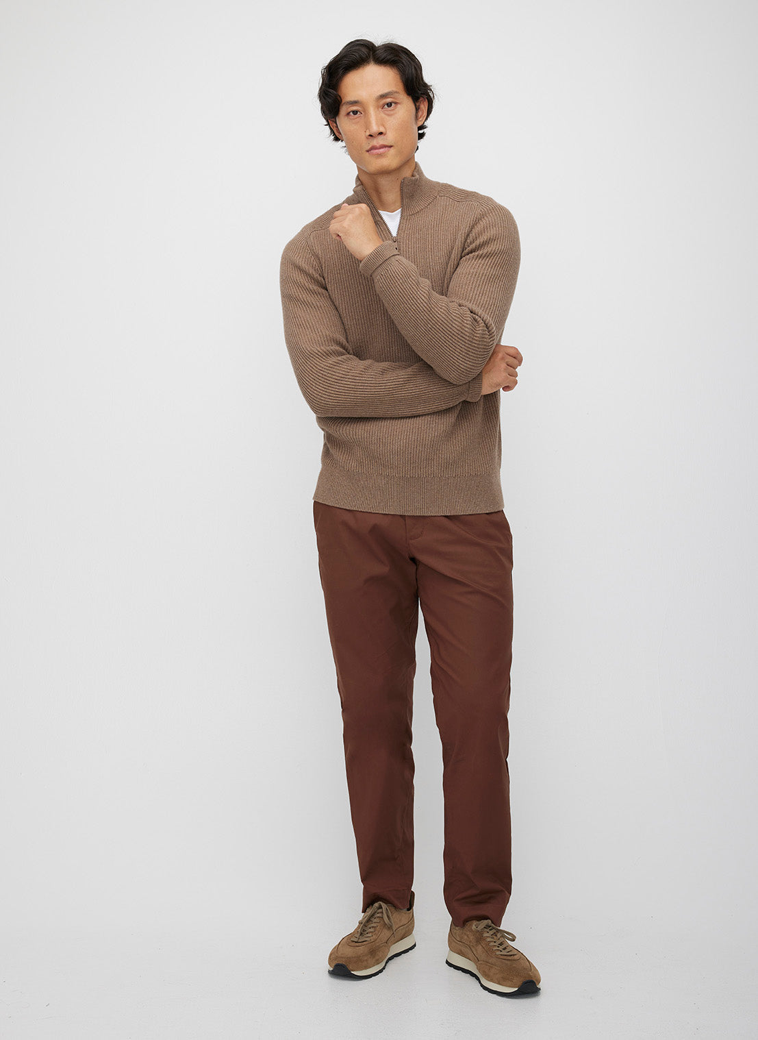 Merino Cotton Pullover Zip Sweater