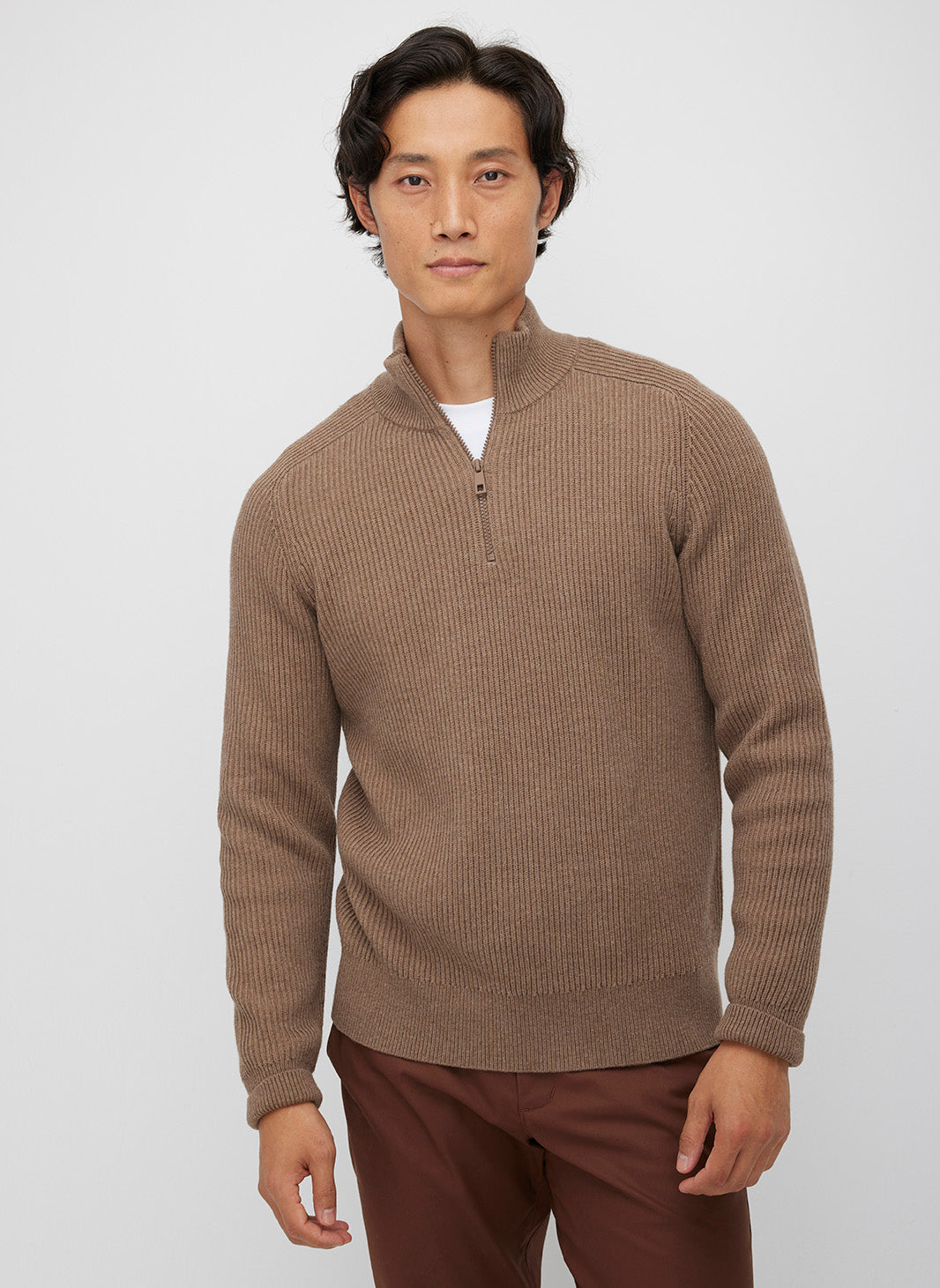 Merino Cotton Pullover Zip Sweater