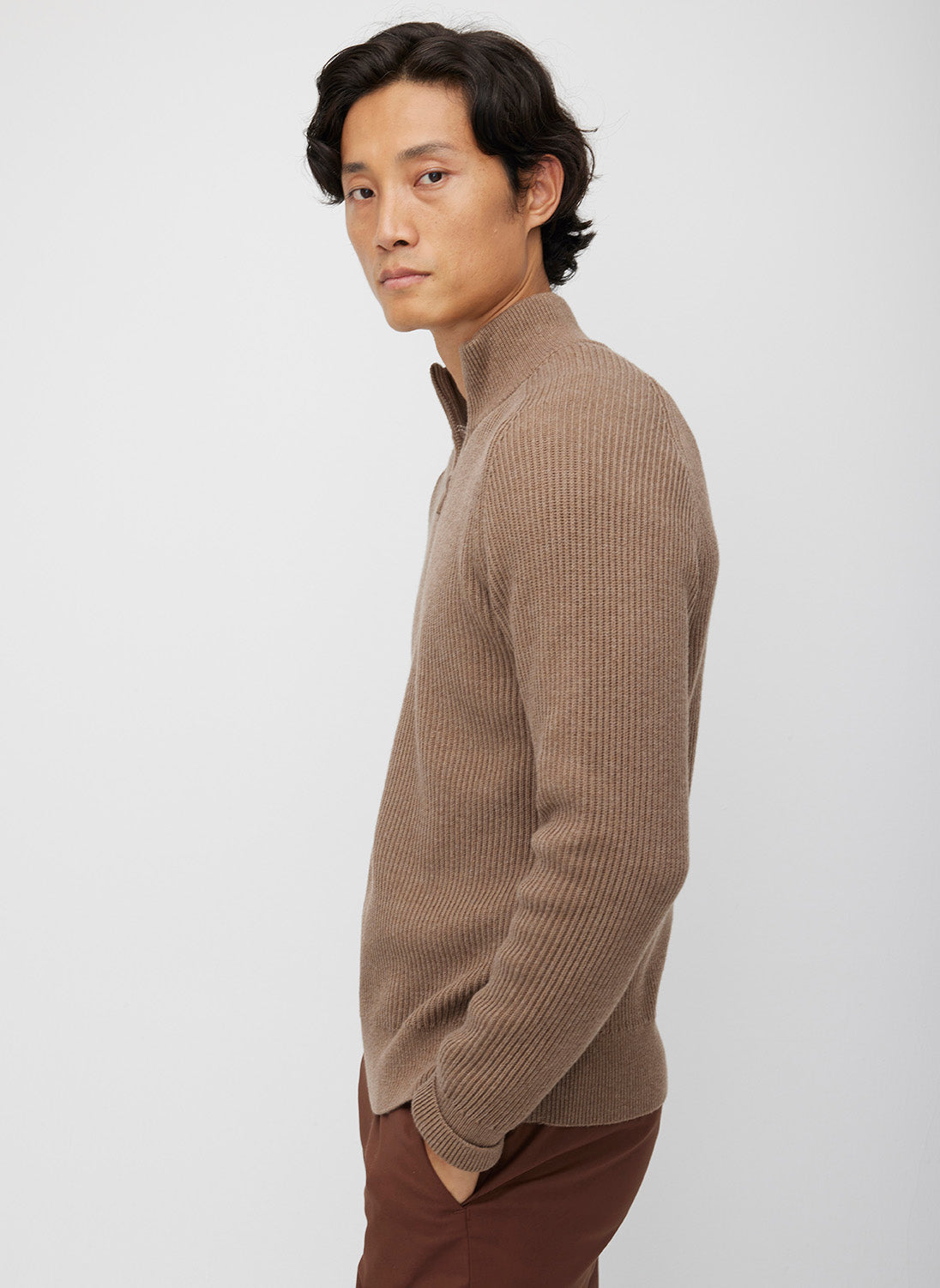 Merino Cotton Pullover Zip Sweater