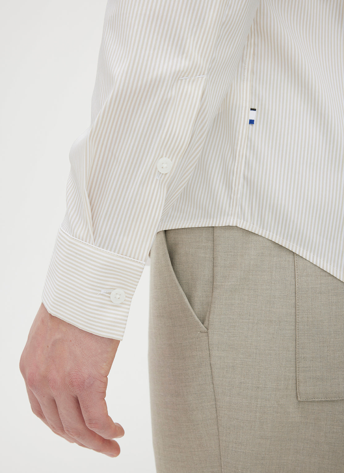 Acadia Long Sleeve Poplin Shirt ?? | M || Bright White/Sand Dune Stripe