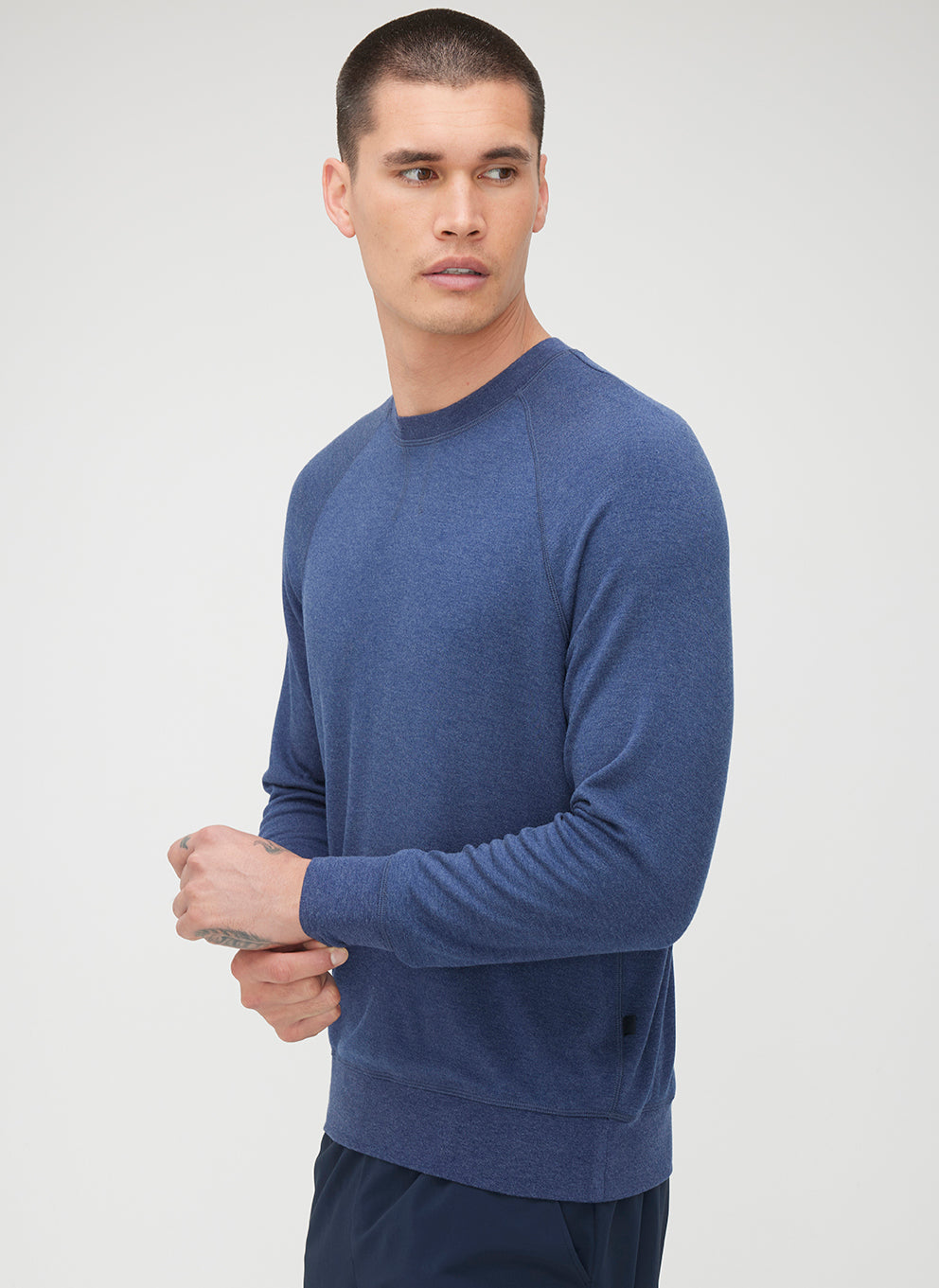 Brushed Crewneck Long Sleeve Tee ?? | M || Navy Melange