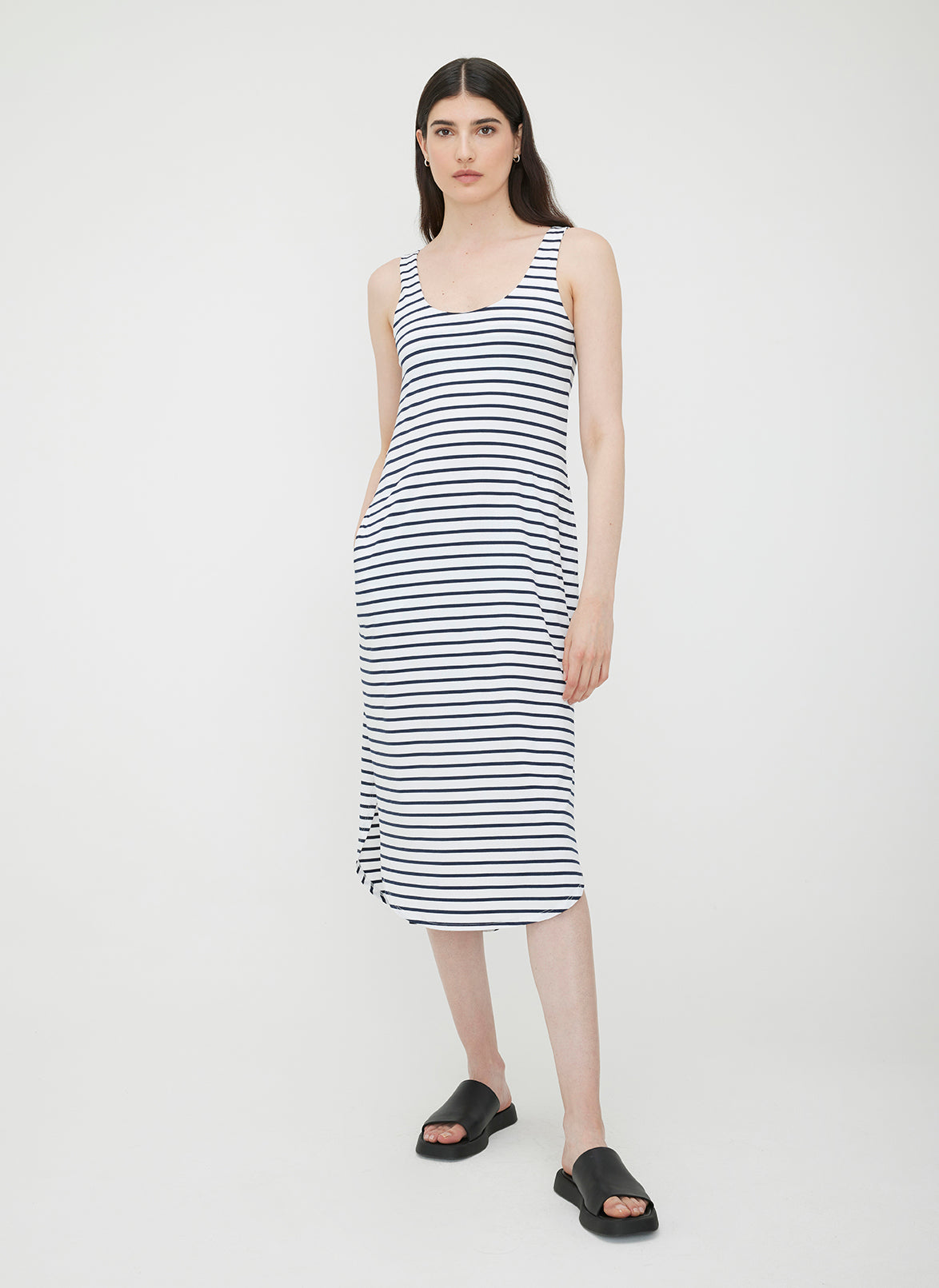 Soho Scoop Neck Dress ?? | S || Bright White/Navy Stripe