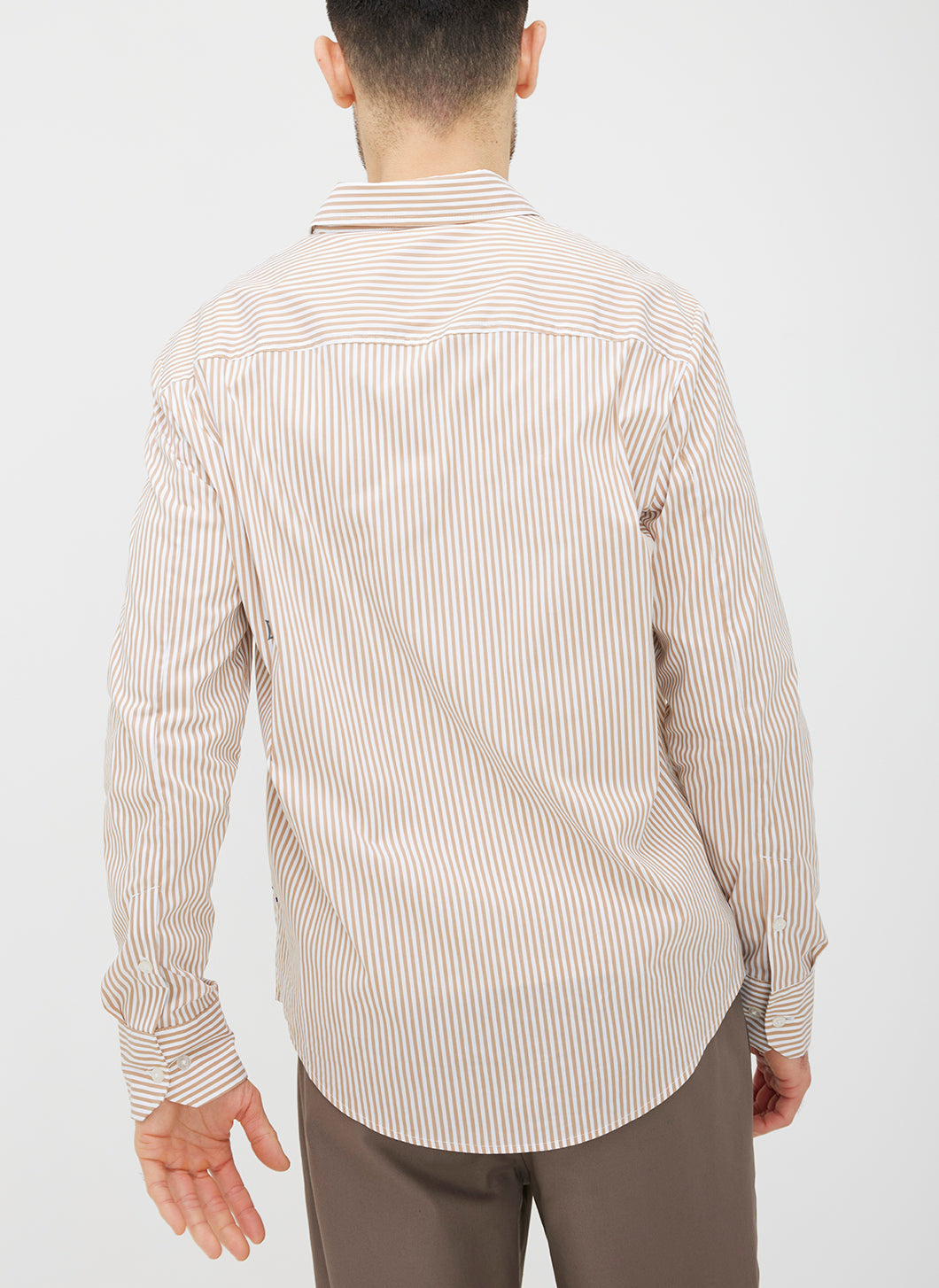 Stay Cool Poplin Long Sleeve Shirt ?? Model:: Emerson | M || Bone Brown/Bright White Stripe