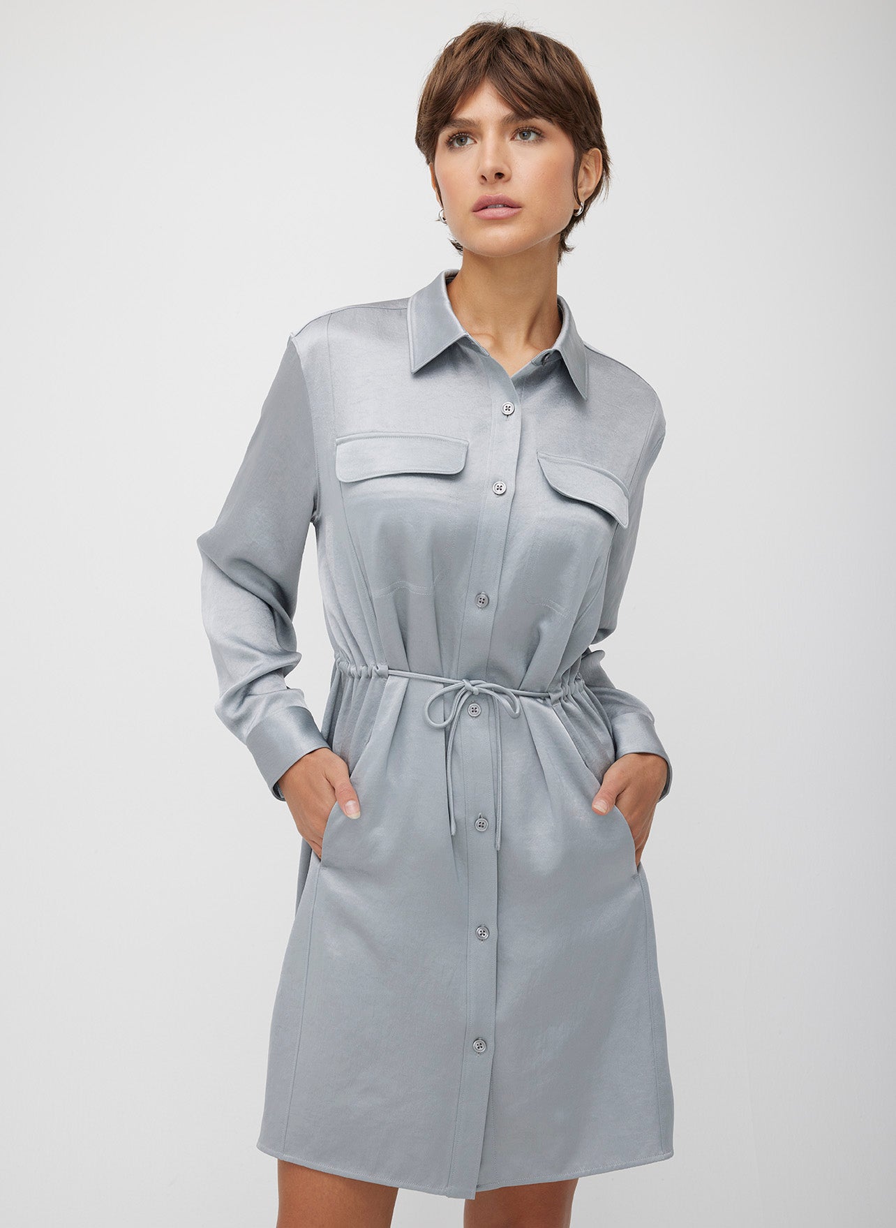 Utility Satin Shirt Dress