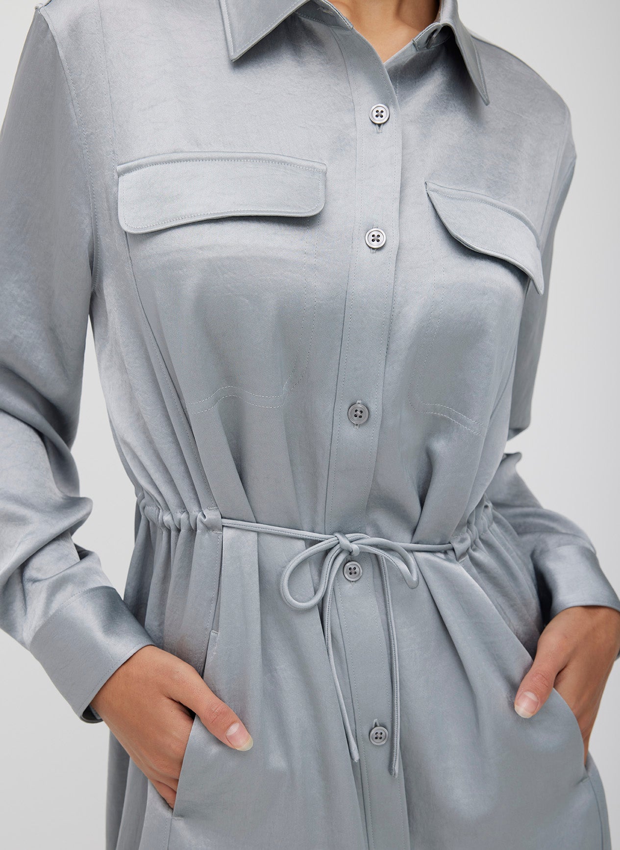 Utility Satin Shirt Dress