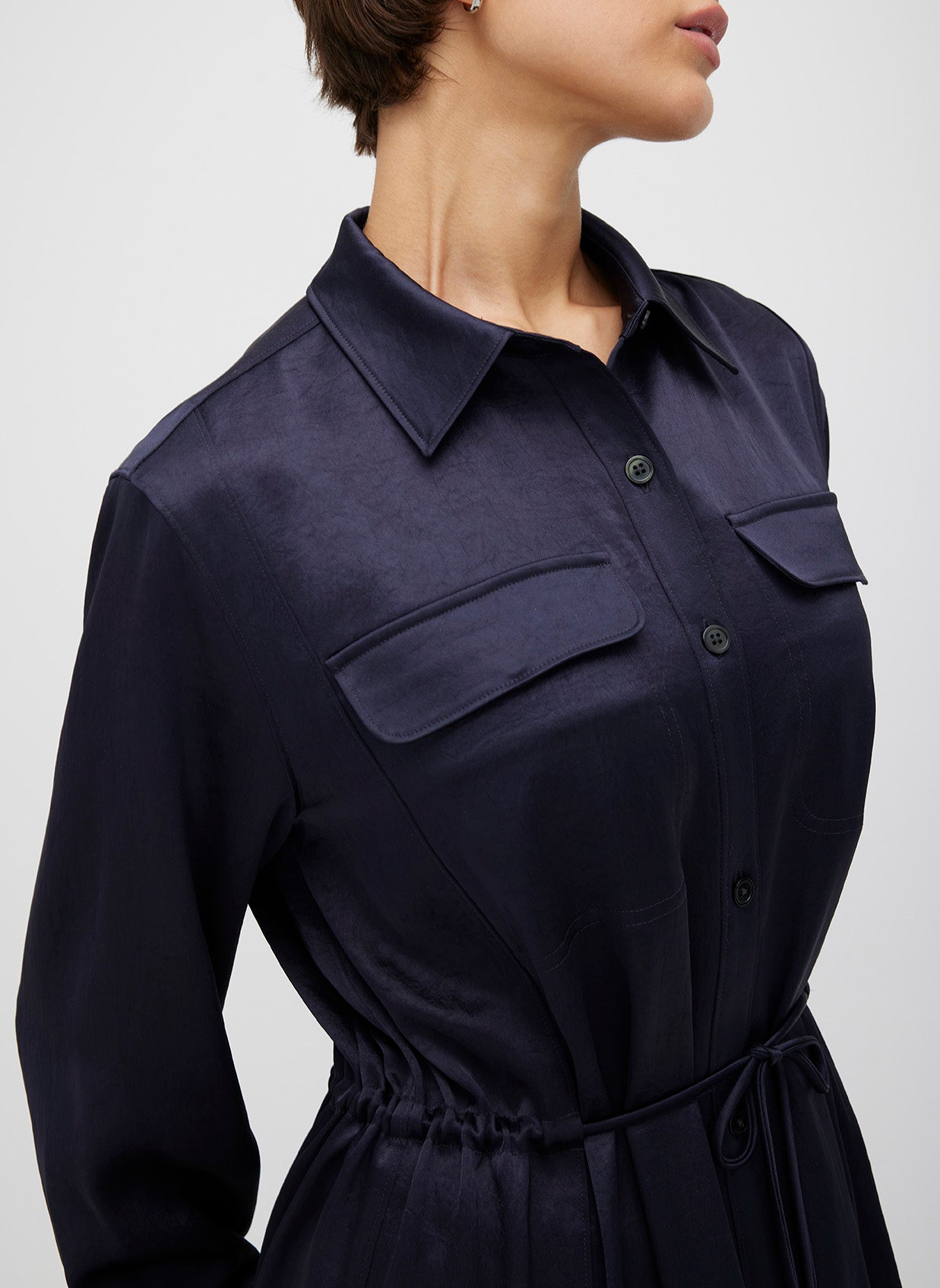 Navy satin shirt dress hotsell